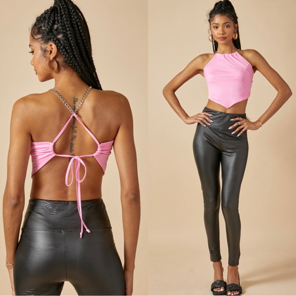 Pink scarf style chain halter top in Barbie pink - Picture 6 of 7
